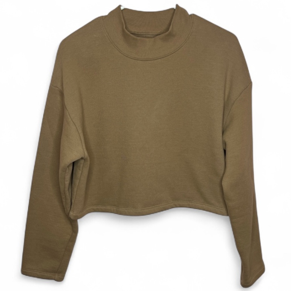 OAK + FORT Cropped Mock Neck Sweatshirt in Olive